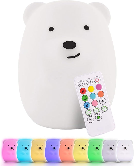Bear Squishy Night Light for Kids, Silicone Lamp with Remote