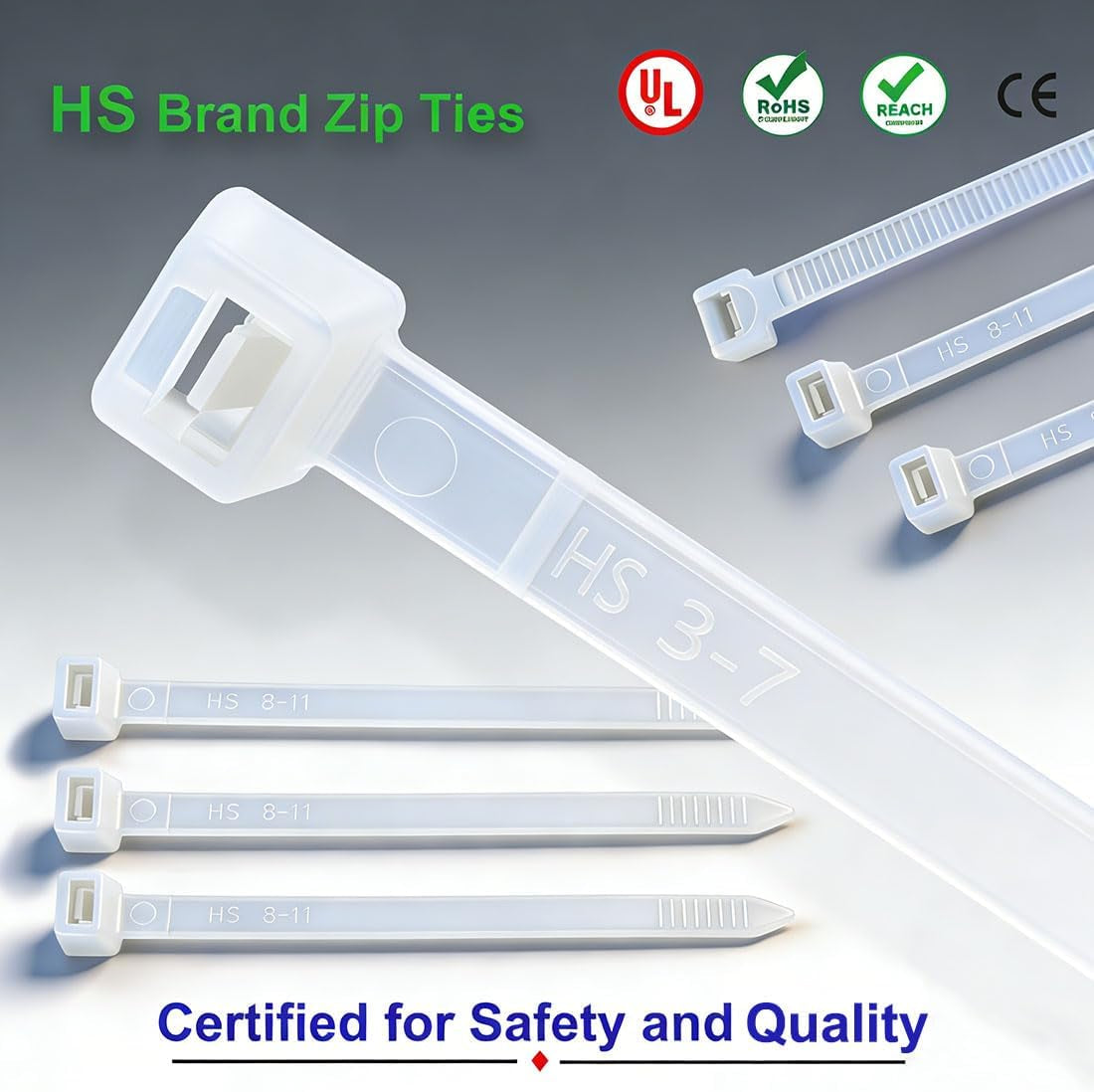 Zip Ties 10 Inch White 50 LBS Nylon Medium Clear Cable Ties Straps Strong for Bike/Car/Cord Management,100 Pack